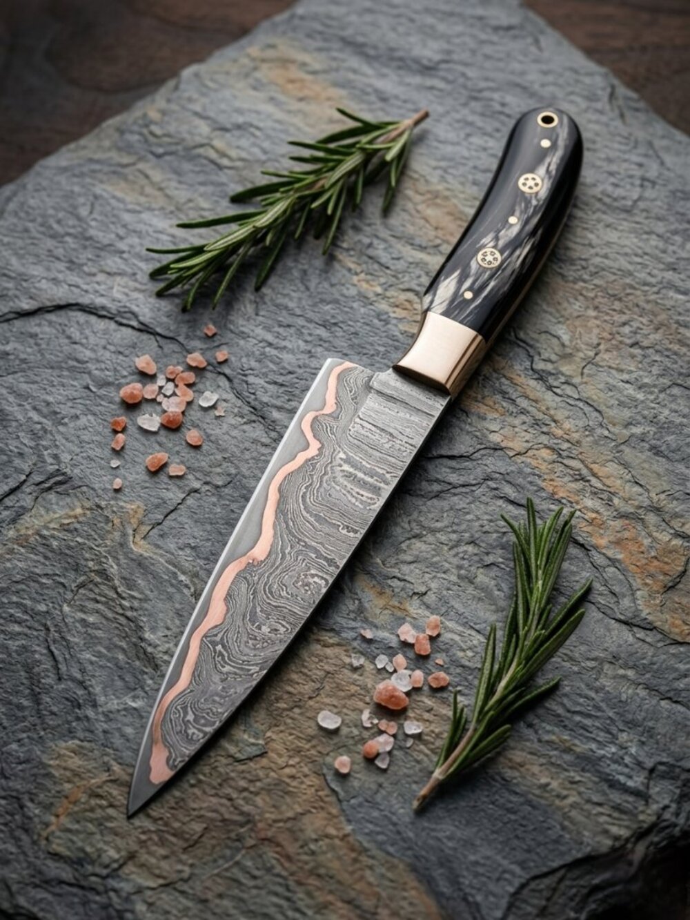 Luxury Copper Damascus Kitchen Chef Knife - Hand Forged Professional Gyuto